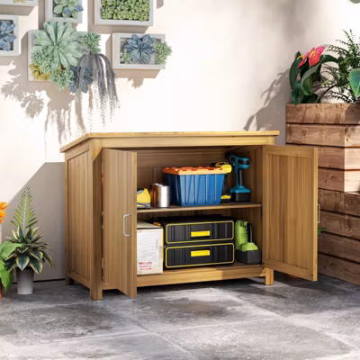 Armoire de Jardin – Meuble de Rangement Extérieur, Grand Espace pour Outils, Résistante aux Intempéries, 110x50x85 cm, Marron