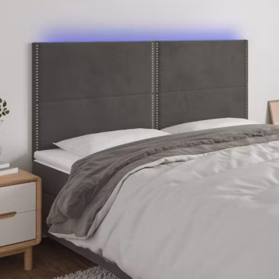 vidaXL Tête de Lit à LED Meuble de Chambre à Coucher Accessoire de Lit Double Tête de Cadre de Lit Intérieur Gris Foncé 3122351
