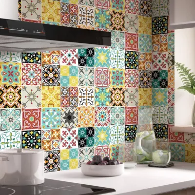 Sticker Mural Carrelage adhésif Cuisine Salle de Bain – 24 STICKERS CARREAUX DE CIMENT AZULEJOS FRIPINIO – 24stickers15x15cm