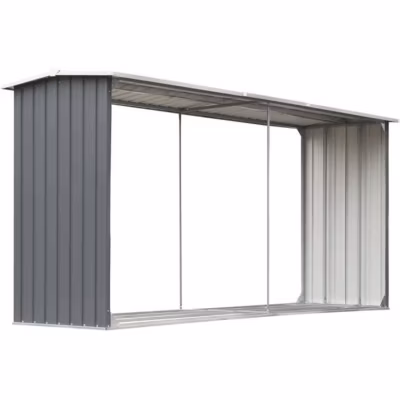 vidaXL Abri de stockage de bois Acier galvanisé 330x92x153 cm Gris