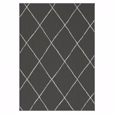 Tapis extérieur tissé kilim rectangle ENANTA 2, noir, blanc