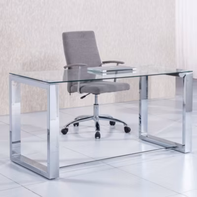 Table de bureau coloris chromé – Longueur 140 x largeur 70 cm