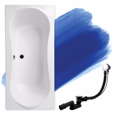 Baignoire rectangulaire 170 x 80 LONG acrylique blanc, sans Habillage + Pieds + Vidage à chromé