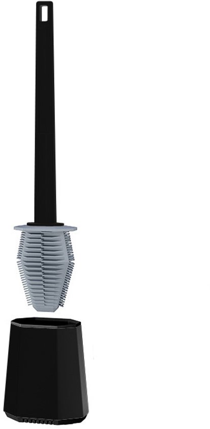 Brosse WC Lopoleis® – Brosse WC – Base fermée – Brosse WC avec nettoyeur de jantes – Siliconen – Zwart – Brosse WC avec support – Autonome – Suspendue – Brosse WC et support