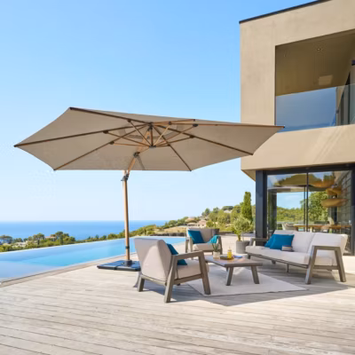 Parasol déporté Tikeo platine 4,2x 3m – Hespéride