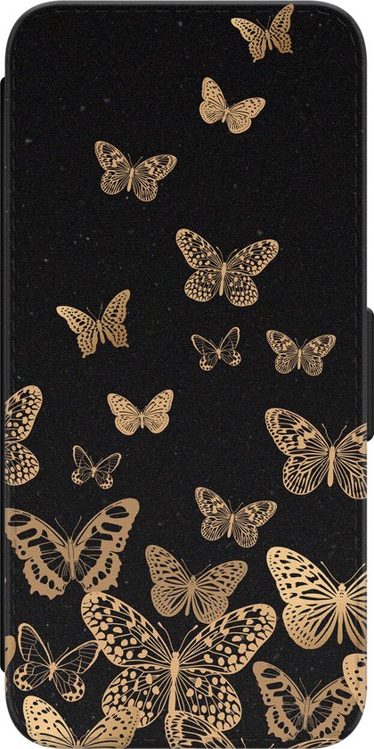 Bookcase – Étui à cartes Samsung Galaxy S21 – Papillons – Zwart, Or – Cuir PU