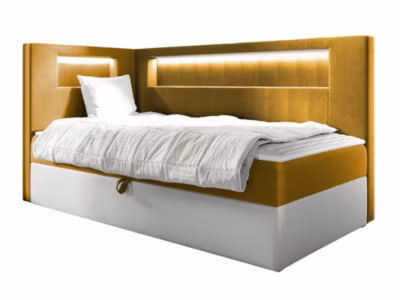 Lit continental Baltimore 172, Unique, Jaune, Faux cuir, Disponible