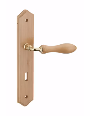 Ensemble de poignées pour porte de chambre Themis trou de clé, carré 7mm, entr&rsquo;axes 195mm, bois brut – THIRARD