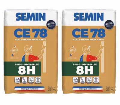 Enduit pour Joints de Plaques de Plâtre CE 78 Universelle 8 Heures Semin, Intérieur, Sac de 25 kg (lot de 2)