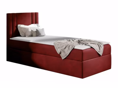 Lit continental Baltimore 179, Unique, Rouge, Tissu, Disponible