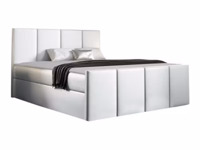 Lit continental Baltimore 154, Double, Blanc, Faux cuir, Disponible