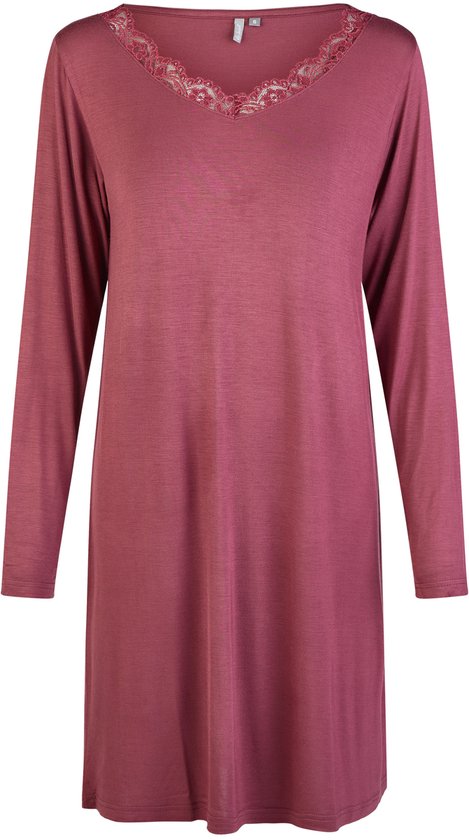 By Louise Dames Chemise de Nuit Encolure V Avec Kanten Manches Longues Bamboe Viscose Unie Rouge Bordeaux – Taille XL