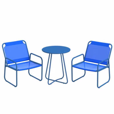 Ensemble salon de jardin 3 pcs 2 fauteuils et table ronde bleu