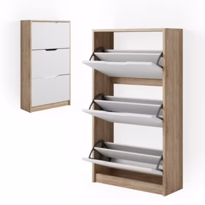 Vicco Meuble à chaussure Blanc/Sonoma 59x105cm 3 compartiments