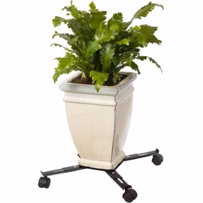 Support de pot roulant extensible – NATURE – En métal époxy noir mat – 4 branches – Charge maxi 100 kg