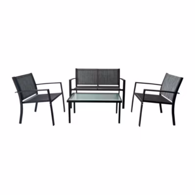 Salon de Jardin Rebecca Mobili Achiote 75x110x58 Acier Polyester Gris Foncé Noir Moderne ENSEMBLE 4 pcs