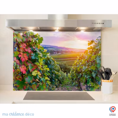 Crédence cuisine fond de hotte Vignobles – Verre trempé – L 90 cm x H 60 cm – MaCrédenceDéco