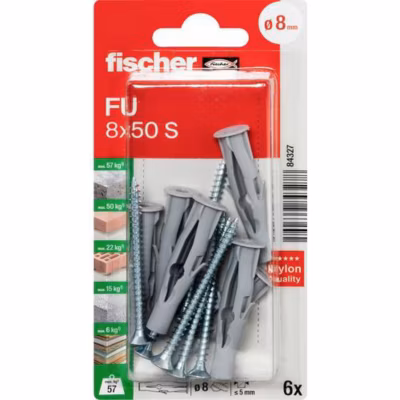 Fischer FU 8 x 50 S Cheville universelle 6x + 6 vis 4,5 x 60, polyamide 50 mm