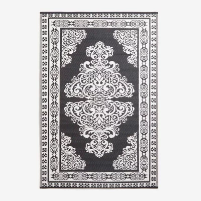 Tapis extérieur terrasse réversible – Tapis de jardin imperméable résistant UV – Motif persan – Noir – 119×186 cm – HOMESCAPES
