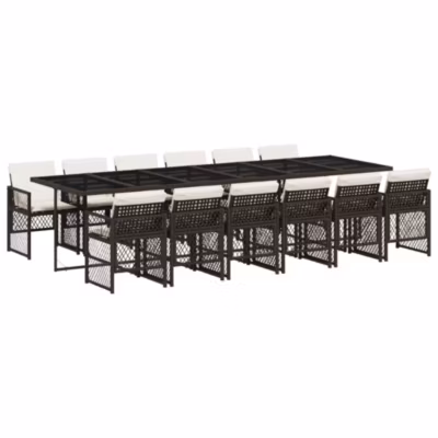 Prolenta Premium –  Ensemble à manger de jardin avec coussins 13 pcs marron rotin
