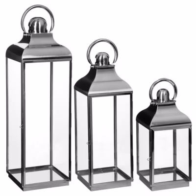 Set de 3 lanternes extérieur/intérieur – acier inoxydable – Atmosphera