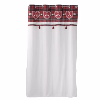 Rideau Cévenne imprimé cœurs – 140 x 240 cm – Blanc et rouge