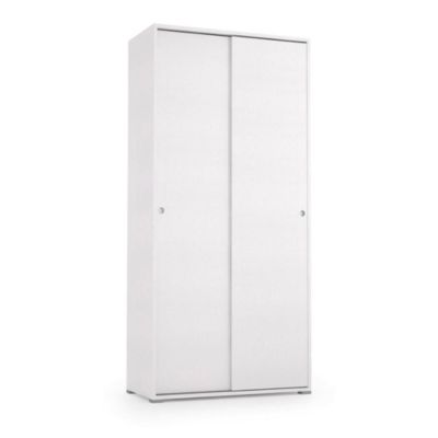 Armoire Dbuti, armoire avec 2 portes coulissantes et 4 Etageres, mobilier de chambre polyvalent moderne, 90x45h195 cm, Blanc