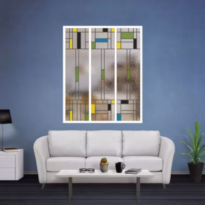 Verrière 3 verres Indiana – L x H : 102 x 125 cm – Laqué blanc 9003 granité – verre Sahara inclus