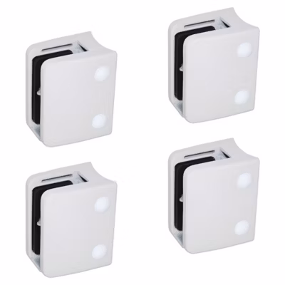 4 x Pince à verre pour tube diam. 48,3 modèle 04 – Ep. verre 10 mm – Zamak blanc RAL 9016