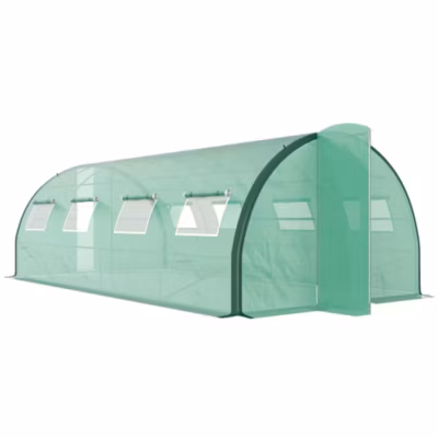 Serre de jardin tunnel 18 m² 8 fenêtres 2 portes articulées acier galvanisé PE haute densité vert