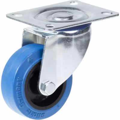 Roulette pivotante de 80 mm avec caoutchouc élastique bleu sur roue centrale en nylon