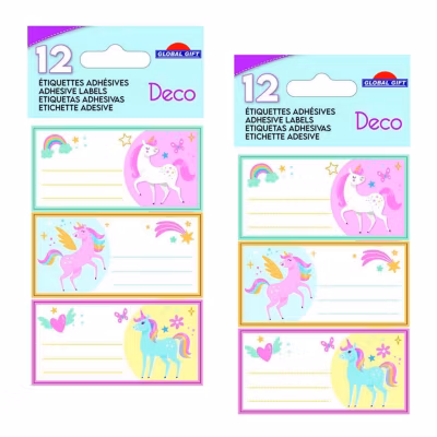 24 étiquettes adhésives scolaires – Rectangle – Licornes magiques