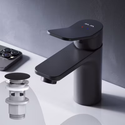 Robinet Salle de Bain Mitigeur de lavabo avec bonde clic clac, Noir, taille S, FXA82122 AM.PM