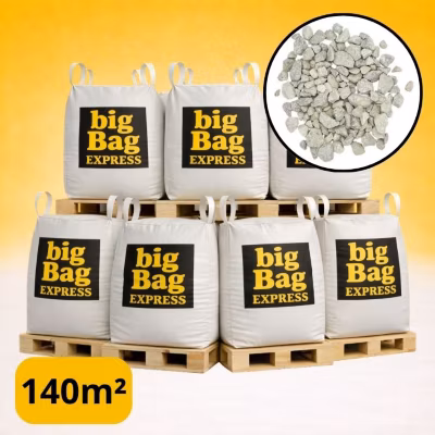 PACK 7 X BIG BAG de +/- 1,5T – 140M² Gravillon ECO Blanc/Gris/Beige Calcaire 6/14 mm – Livraison PREMIUM
