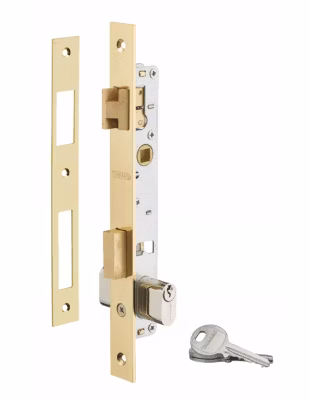 Serrure encastrable pour porte d&rsquo;entrée avec cylindre en 30x30mm, axe 14mm, 3 clés  – THIRARD