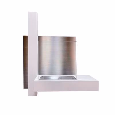 Cheminée murale bioéthanol – DIVINA FIRE – VIENNA – Acier inoxydable – Blanc – 65x75x23 cm