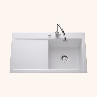 Evier céramique blanc mat Systemceram CLEYA 1 grand bac – égouttoir gauche