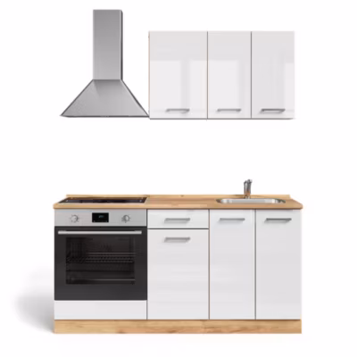 Vicco Cuisine Blanc brillant/Chêne doré 160cm avec meuble four encastrable sans PT