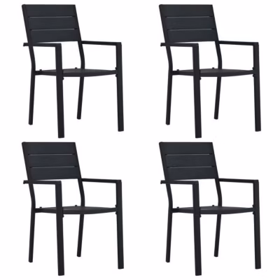 Chaise de jardin – VIDAXL – 4 pcs – Noir – PEHD – Aspect bois massif – Durable et facile à nettoyer