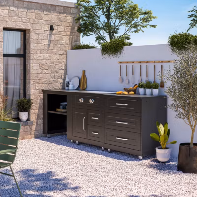 Cuisine d&rsquo;extérieur 3 modules avec gazinière  Oviala