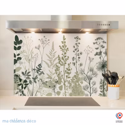 Crédence cuisine fond de hotte Herbe sauvage – Verre trempé – L 70 cm x H 60 cm – MaCrédenceDéco