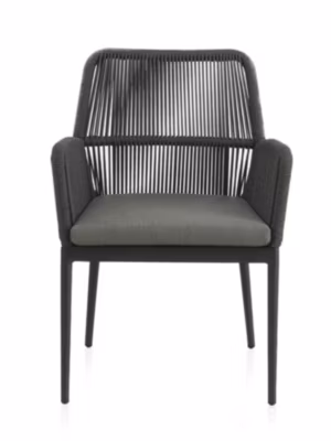 Lot de 4 fauteuils en aluminium gris et tressage de corde vert