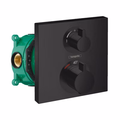 HANSGROHE Facade pour mitigeur thermostatique encastré Ecostat Square robinet d&rsquo;arrêt et inverseur noir mat + Corps encastré