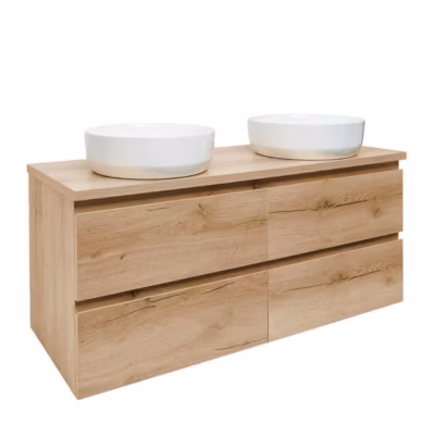 B-Way 119x50x45 cm meuble de salle de bain suspendu avec plaque de recouvrement, 4 tiroirs, chêne mat (BWAY2120OAKDESK)