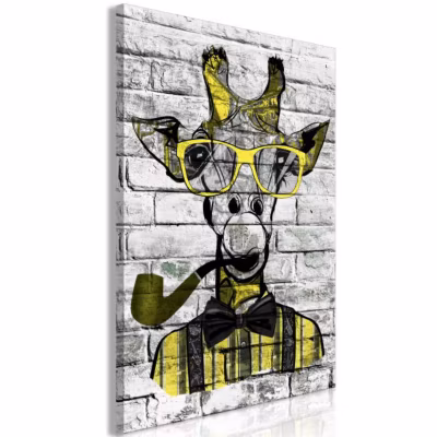 Tableau Giraffe with Pipe 1 Pièce Vertical Yellow 60×90 cm