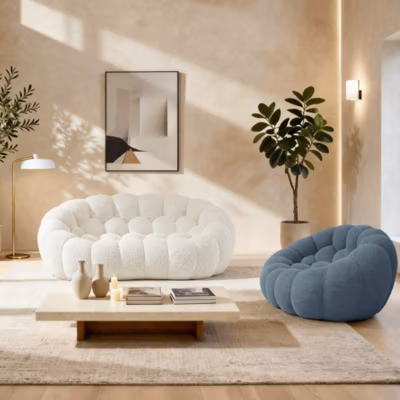 Pack Cocoon Canapé blanc + fauteuil – bleu