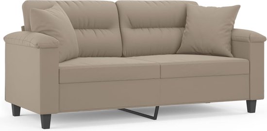 Canapé deux places vidaXL – Tissu microfibre – Taupe – Coussins inclus