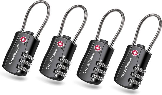 Cadenas de valise Travelhawk – Cadenas de voyage TSA – Cadenas à combinaison – Cadenas à combinaison – 3 chiffres – 2 pièces – Zwart