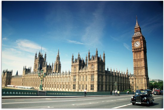 Big Ben par temps clair en Angleterre Poster 120×80 cm – Tirage photo sur Poster (décoration murale salon / chambre)