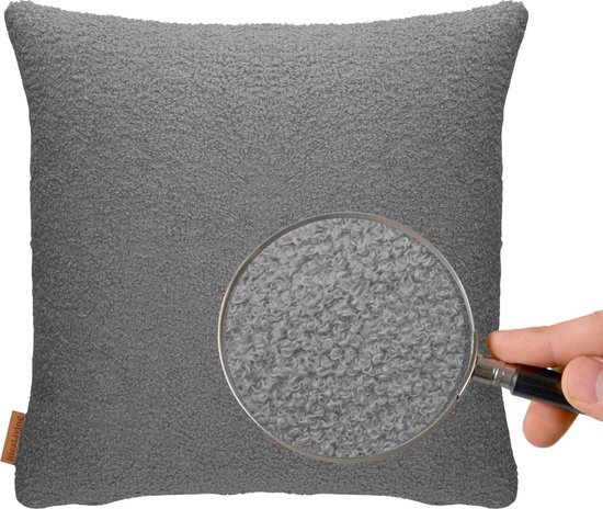Blezliving® SEMMI – Sierkussen – Teddy – 45×45 – Décoration Salon – Extra Doux – Moelleux – Grijs Foncé